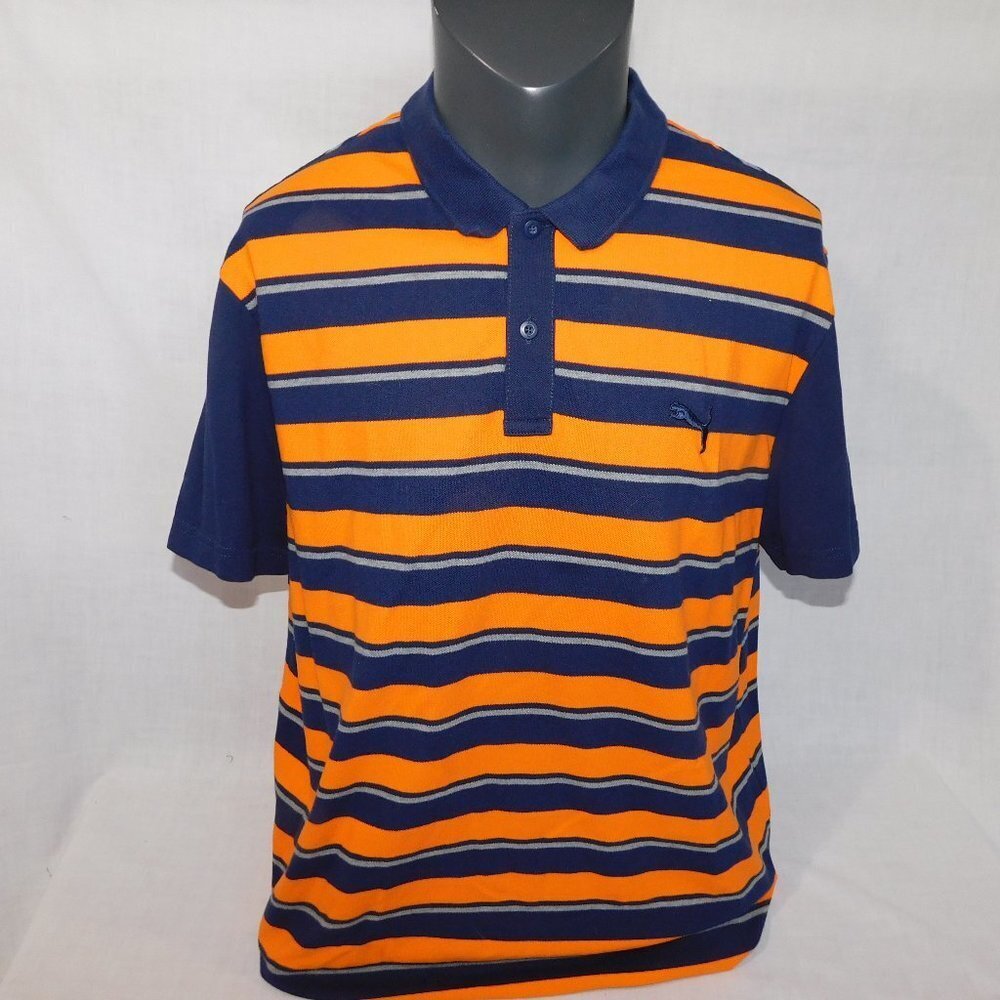 PUMA Blue Orange Striped Pique Golf Polo Shirt Mens 2XL
